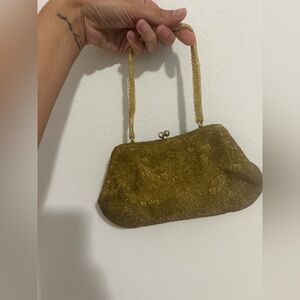Vintage Gold Beaded Evening Clutch Handbag made in japan
